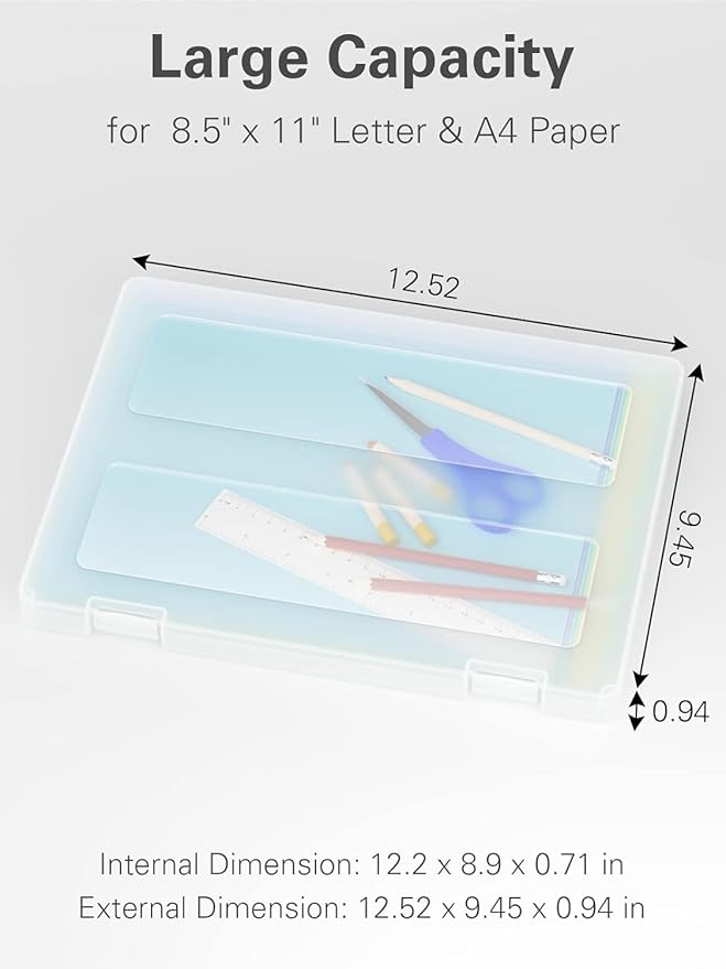 iBune 8-Pack A4 Plastic Paper Organizer Box, Scrapbook Storage for 8.5” x 11” Letter Papers, Portable Document Holder, Board Games Art Supplies Sticker Organizers (2 Inner Size)