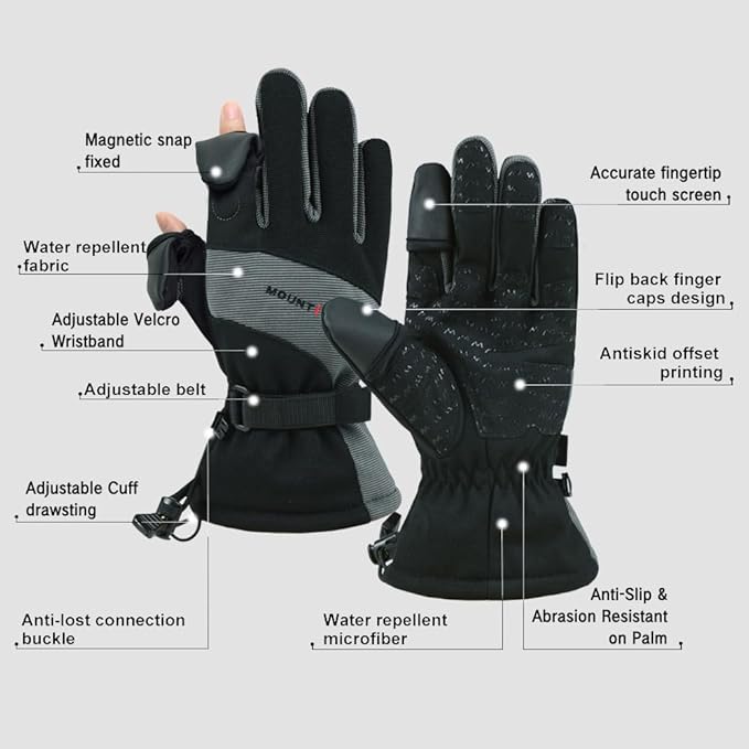 MOUNT TEC Men's Flexible Ideal for Ice Fishing,Photography,Hunting Gloves with 3M Thinsulate Waterproof Windproof Touchscreen Gloves