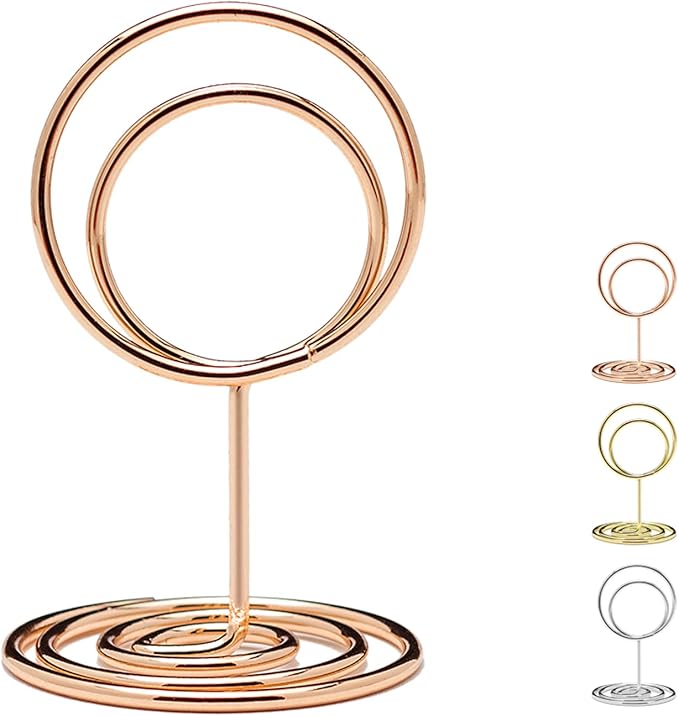 Jofefe 20Pcs Table Number Holders, Place Card Holder, Mini Table Card Holders, Cute Picture Holder Photo Holders for Wedding Reception Party, Table Centerpieces (Rose Gold)