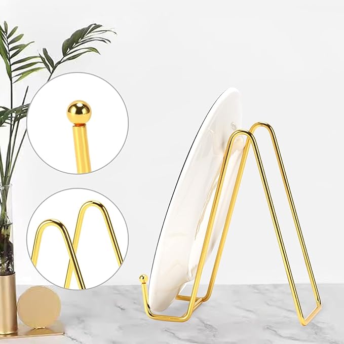 Kruodop 10 Inch Plate Stands for Display, 3 Pack Plate Holder Display Stand, Gold Metal Frame Easel Holder Stand for Pictures,Book, Photo, Decorative Plate-Gold