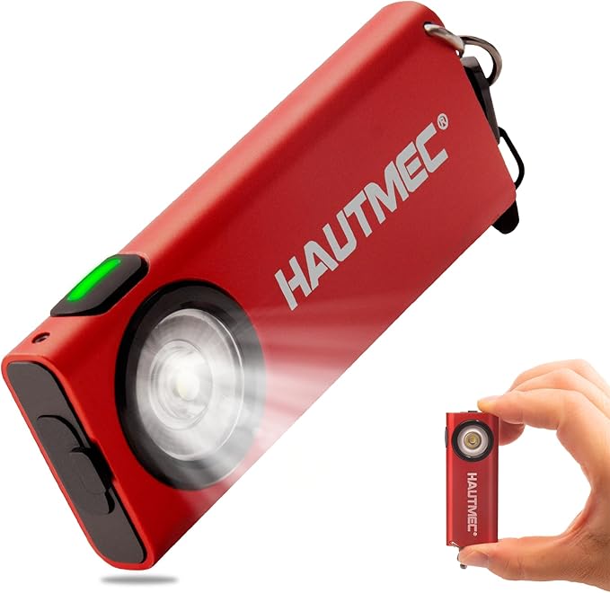 HAUTMEC Mini Flat Flashlight Rechargeable EDC 400LM Pocket Magnetic Flashlight Base & Clip Type-C Charging Keychain Slim Led Flashlight for Outdoor, Car Repairing, Camping, Portable Work Light