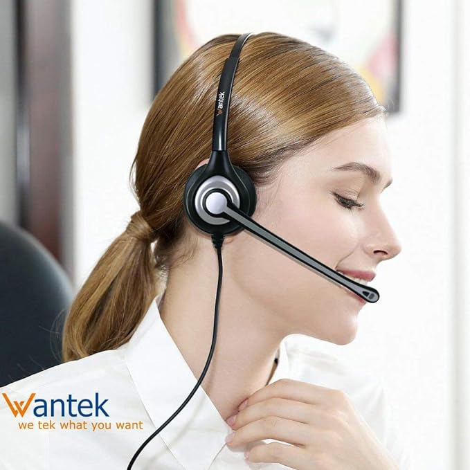 Wantek Cell Phone Headset Mono with Noise Canceling Mic, Wired Computer Headphone for iPhone Samsung Huawei HTC LG ZTE BlackBerry Smartphones and Laptop PC Mac Tablet with 3.5mm Jack(F600J35)