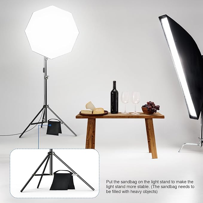 EMART Softbox Lighting Kit with Sandbag, 25.5" (65cm) Diameter Soft Box Lights with 2x135W 3000-6500K Remote Controlled LED Bulb, Photography Lighting Kit for Studio Video Recording, Filming, Portrait