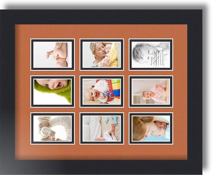 Art to Frames Double-Multimat-78-693/89-FRBW26079 Collage Photo Frame Double Mat with 9 - 2x3 Openings and Satin Black Frame
