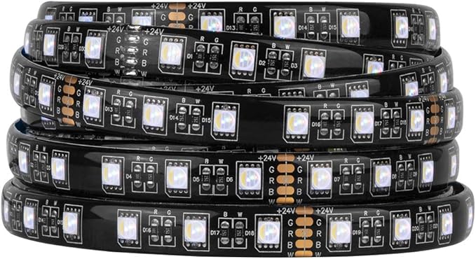 BTF-LIGHTING 5050 RGBW RGB+Cool White(6000K-7000K) 4 Colors in 1 LED Tape Light DC24V 5m 16.4ft 60LED/m Multi-Colored IP65 Black 12mm PCB for Bedroom Kitchen Home Decoration(No Adapter or Controller)