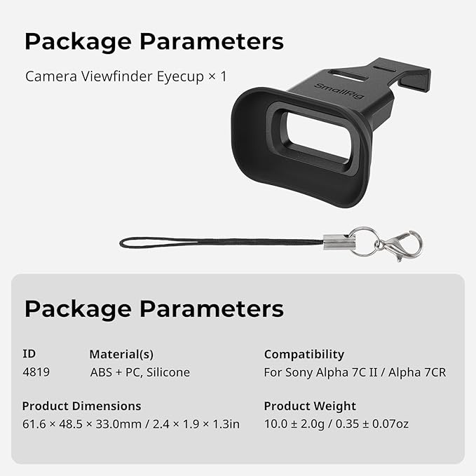 SMALLRIG A7CII A7CR Camera Viewfinder Eyecup, Viewfinder Eye Cup with Small Lanyard, Soft Silicone Material, Improving Shooting Stability, for Sony Alpha 7C II/Alpha 7CR - 4819