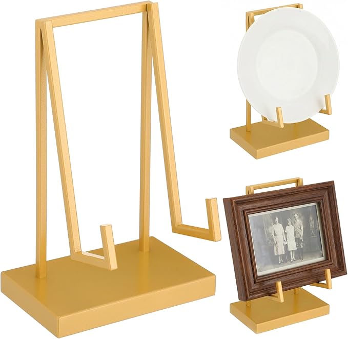 Shimeyao Metal Display Easel Stand Gold Tabletop Easel Stand Modern Abstract Tabletop Display Holder for Books Plate Photo Frame Artwork Record Albums(8 x 5 x 3 Inch)