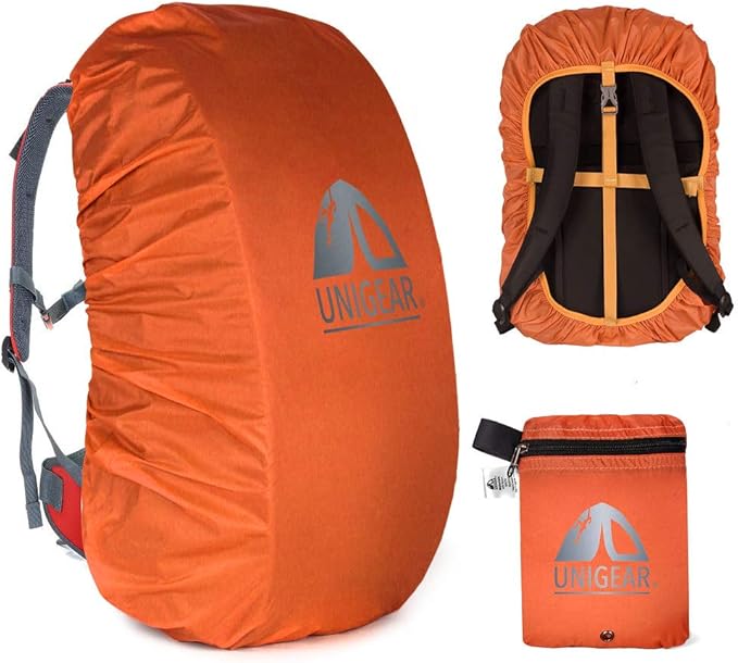Unigear Backpack Rain Cover Waterproof Rating 5000mm Ultraportable and Durable with 2 Anti-Slip Buckle Strap, Integrated Carry Pouch Design (Orange, X-Large)