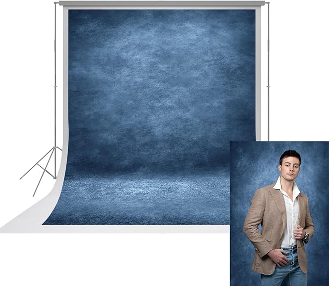 UrcTepics 8×12 Abstract Blue Headshot Backdrop, Professional Portrait Backdrops for Studio, Yearbook Graduation Photography Backdrops, Polyster Photo Backdrop Includes a 10cm Wide Rod Porket.
