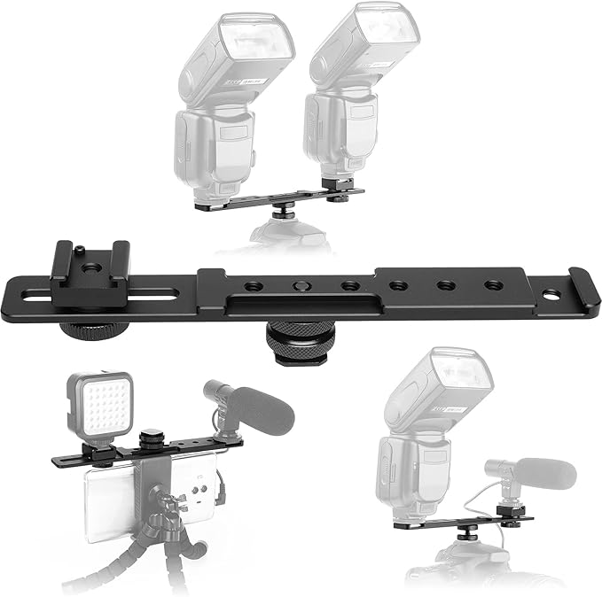 ChromLives 8'' Cold Shoe Extension Bar, Flash Straight Bracket, Camera Dual Mount Flash Bracket Compatible with Nikon Canon Sony Olympus DSLR Camera Camcorder DV