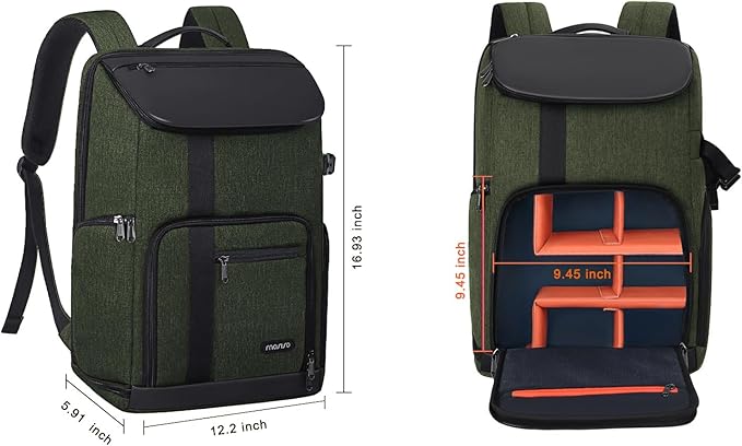 MOSISO Camera Backpack, DSLR/SLR/Mirrorless Large Men/Women Photography Camera Bag Case with 17.3 inch Laptop Compartment&Tripod Holder&Rain Cover Compatible with Canon/Nikon/Fuji/Laptop, Olive Green