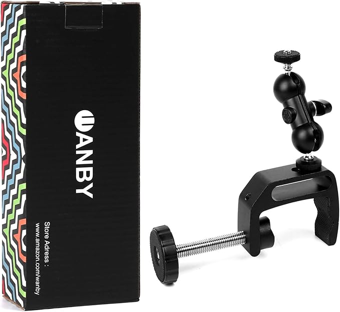 WANBY Camera Clamp Mount Double Ballhead Table Magic Arm Monitor Desk Mount Bracket with Super Clamp with 1/4" and 3/8" Thread for DSLR Camera Rig, LCD Monitor, LED Flash Lights