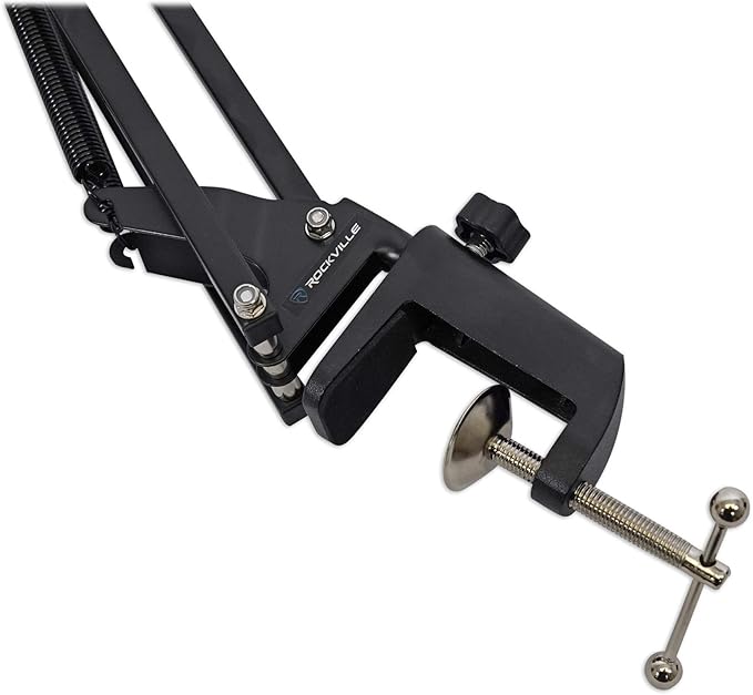 Rockville DMS40 40-Inch Studio Microphone Boom Arm Stand, Aluminum Desk Clamp, 360 degree Rotation, Steel Frame, ABS Mic Clip, for Podcasting and Streaming