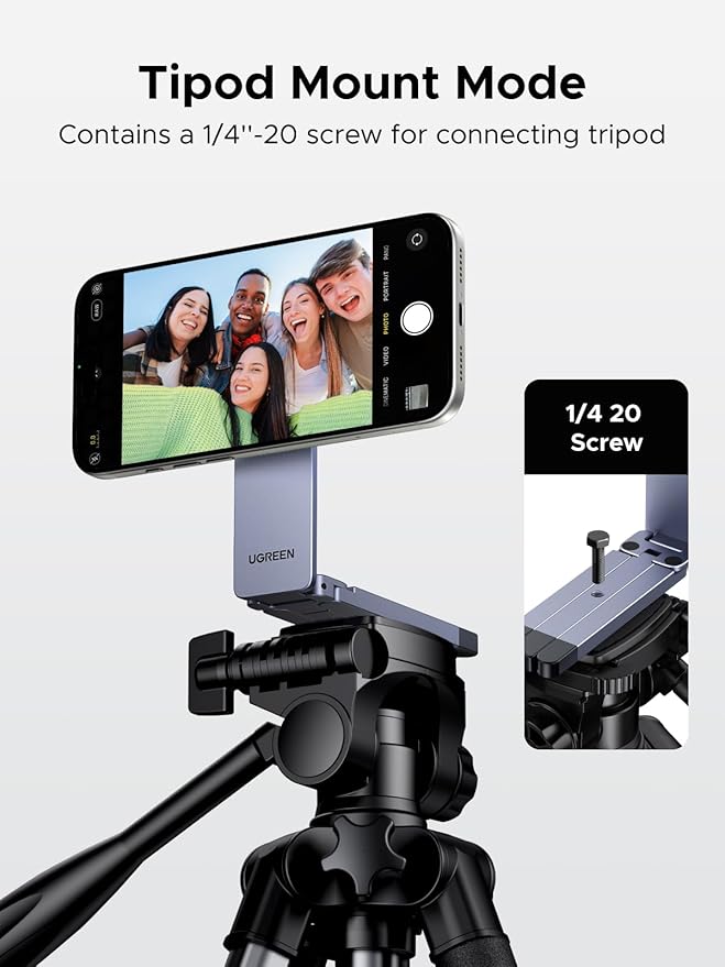 UGREEN for Magsafe Tripod 360° Rotating Adjustable Magnetic Phone Stand for 1/4'' Screw Port Compatibility with iPhone 17 16 15 14 13 12 Pro Max Air, Cell Phone StandTravel Essentials Accessories