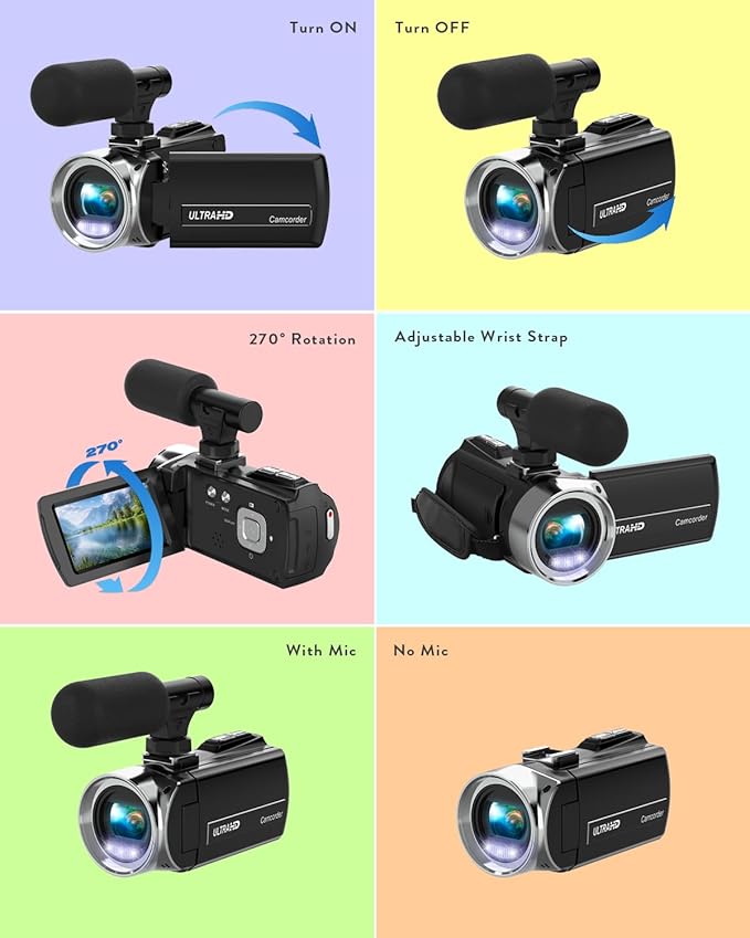 Rawiemy Video Camera Camcorder FHD 4K 36MP Vlogging Camera for YouTube Video Recorder 3.0" 270 Degree Rotation Screen Video Cameras for Filming with Microphone,32GB SD Card (Black)