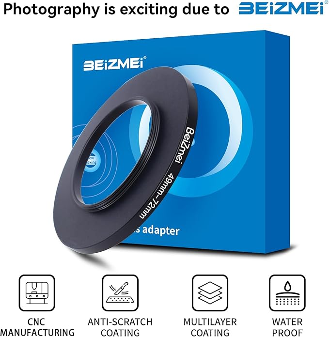 49mm-72mm Camera Filters Ring,Filters Ring Compatiable All Brands Ø49mm Lens to Ø72mm UV ND CPL Camera Filter accessory.Made of CNC.