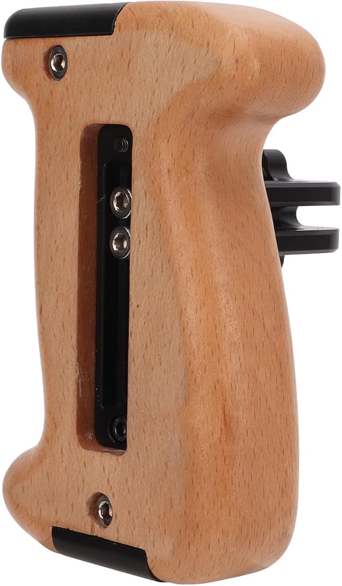Camera Cage Handle Grip Wood Top Handle with Cold Shoe Mount and 1/4 Inch Screw Holes, Aluminum Alloy Durable Lightweight - Ergonomic Comfortable Grip for DSLR and Smartphone
