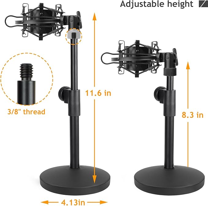 Desk AT2020 Stand, Adjustable Metal Table Mic Stand with Shock Mount for Audio Technica AT2020 AT2020USB+ AT2035 ATR2500x Condenser Studio Microphone by Frgyee
