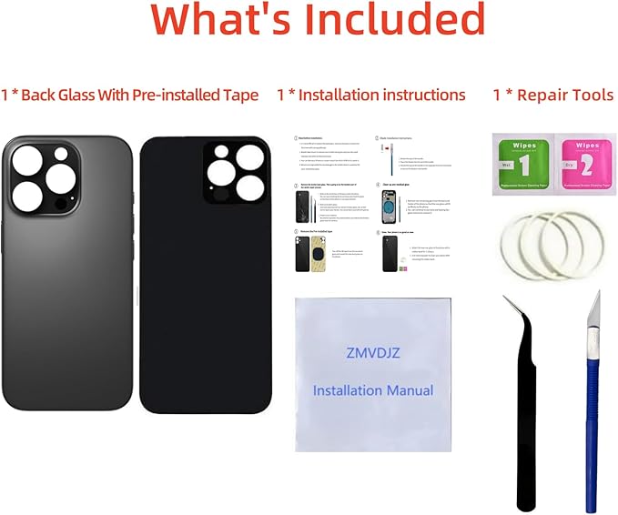 16 Pro Max Back Glass Replacement for iPhone 16 Pro Max Back Cover Glass (Black Titanium, 6.9 inches) with Pre-Installed Tape +Installation Instruction + Repair Tools (Black Titanium)