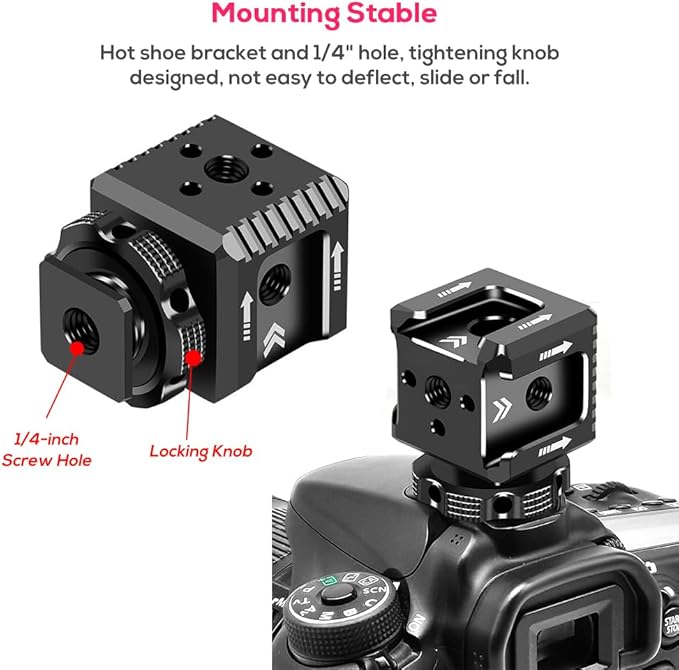 EaxanPic Triple Cold Shoe Mount Bracket, Camera Hot Shoe Mount Adapter with 1/4" Screw Holes for Flash Light Monitor Video Mic Compatible with Canon Nikon Camera Camcorder