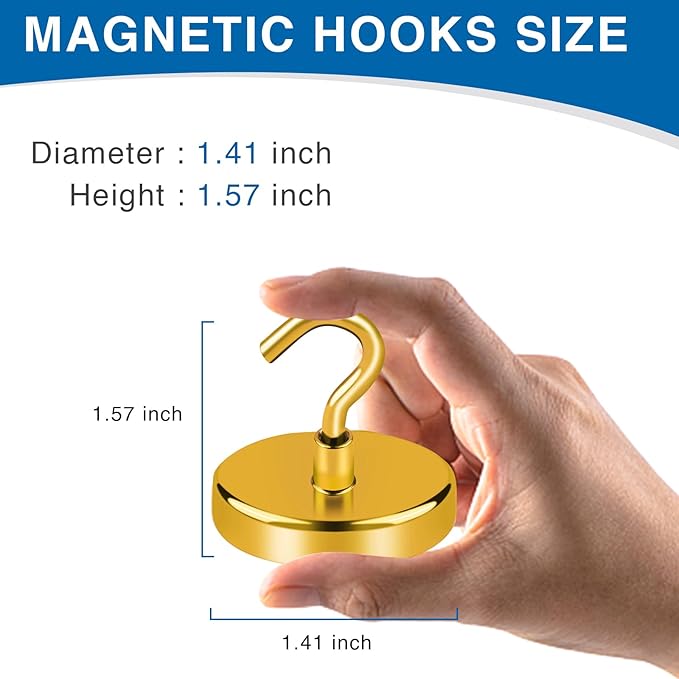 LOVIMAG Magnetic Hooks for Cruise Cabins, 17 0Lbs Cruise Magnets, Yellow Magnetic Hooks Heavy Duty for Hanging, Refrigerator, Grill-4 Pack