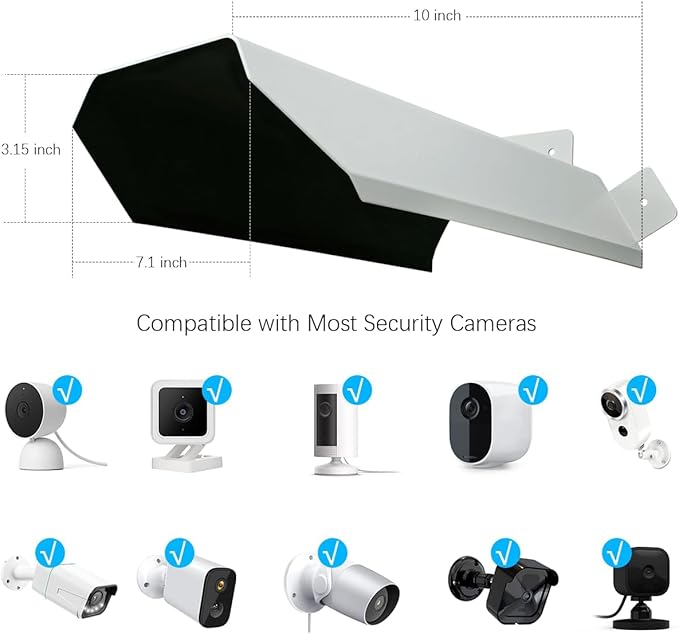 Universal Security Camera Cover - Sun Rain Shield, Waterproof Protective Roof for Outdoor Dome, Bullet Cameras (White Aluminium)