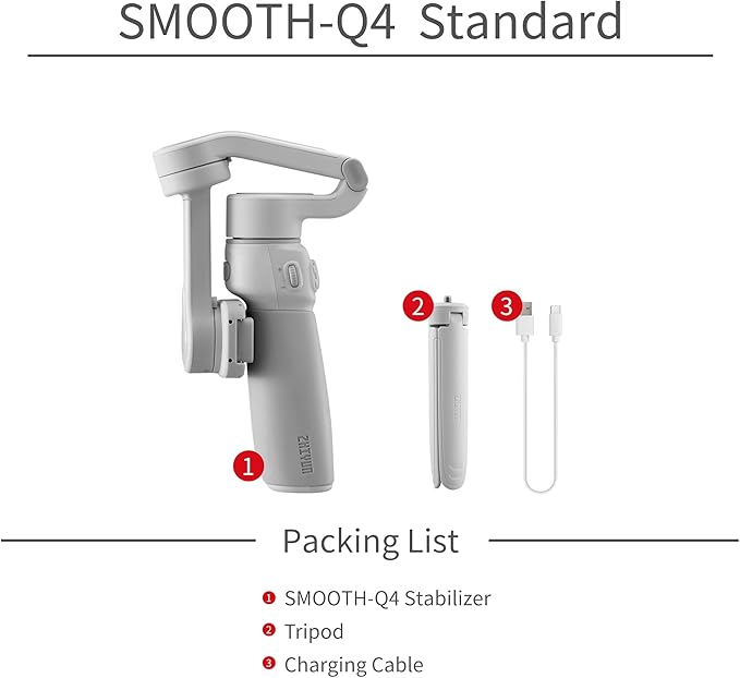 ZHIYUN Smooth Q4 Gimbal Stabilizer, 3-Axis Smartphone Phone Gimbal, Built-in Extension Rod, Foldable and Portable, Android and iPhone Gimbal, Vlogging, TikTok YouTube Video