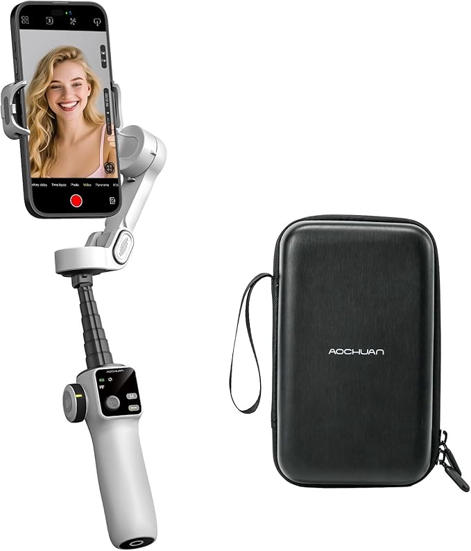 AOCHUAN Gimbal Stabilizer for iPhone & Android, 3-Axis Phone Gimbal with OLED Screen, 7.8" Extendable Rod, Portable Hard Case for Camera, EVA Protective Storage Bag V8 & B30