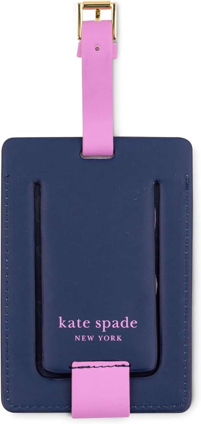 Kate Spade New York Leatherette Luggage Tag with Secure Strap, Colorful Suitcase Identifier for Travel, Monogram Bag Tag ID (L) (Pack of 2)