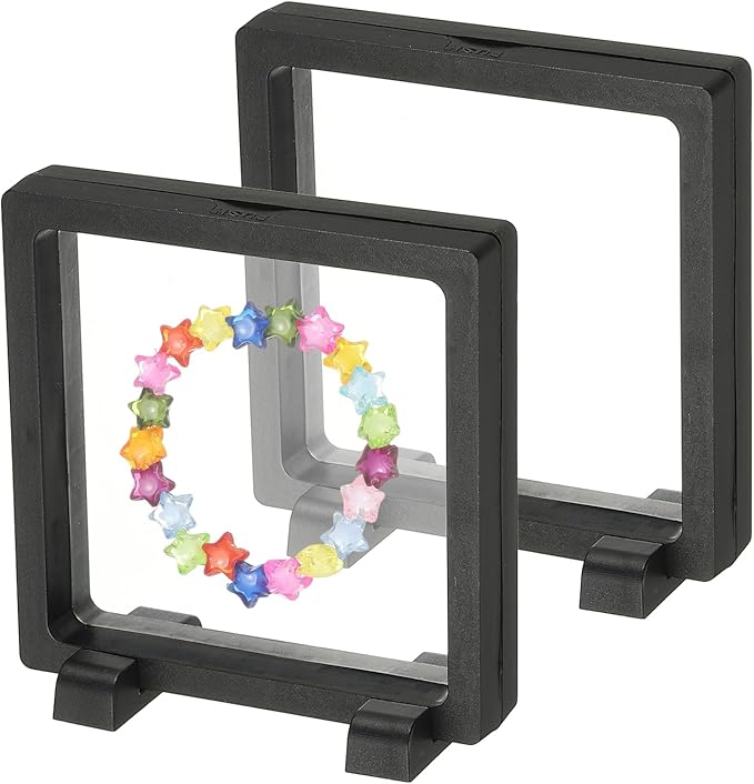 PATIKIL 2Pcs Floating Display Case, 4.3 Inch Jewelry Display Case Stand Challenge Coin Holder Frames Transparent Small Storage Box 3D for Necklace Bracelets Pendants, Black