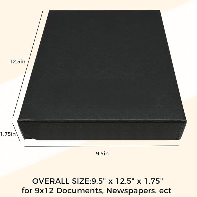 Golden State Art, Archival Folio Storage Box 9x12, Clamshell Design with Metal Edge, Preserve and Store Photos Documents Cards Prints Arts Crafts DIY, Black, Pack of 2