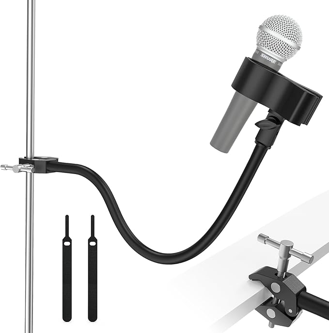ZealSound Gooseneck Microphone Stand with Clamp, Flexible 19'' Boom Arm Mic Mount for Desk & Pipes, Compatible with Blue Yeti, Snowball, Razer, Pyle, Podcasting & Streaming