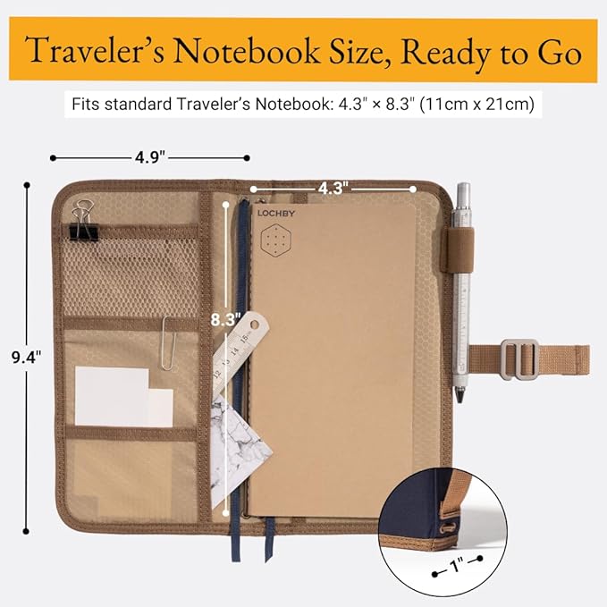 LOCHBY® Voyager Journal | Water Resistant Waxed Canvas | Pen Loop | Included Tomoe River Notebook | Perfect for Travel, Art, Bullet Journal