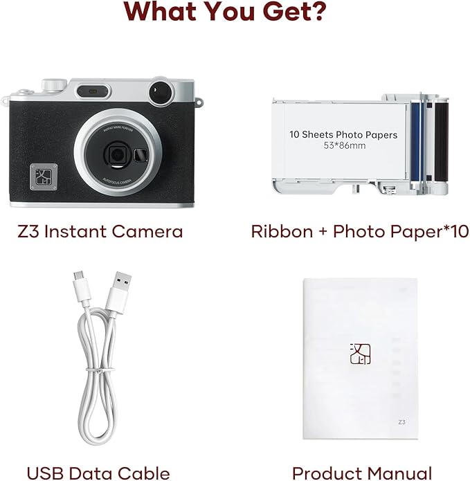 iDPRT Z3 Hanin Instant Film Camera, Full-Color Instant Print Digital Cameras Portable Photo Printer + 10 Instant Film, Gift for Birthday, Christmas, Holiday