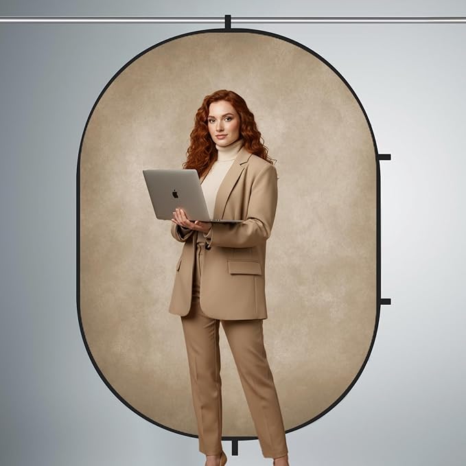 Kate Collapsible Backdrop Pop up Photo Backdrops Foldable Background Portable for Headshot,Portrait Photography,Video,5x6.5ft,Beige/Grey