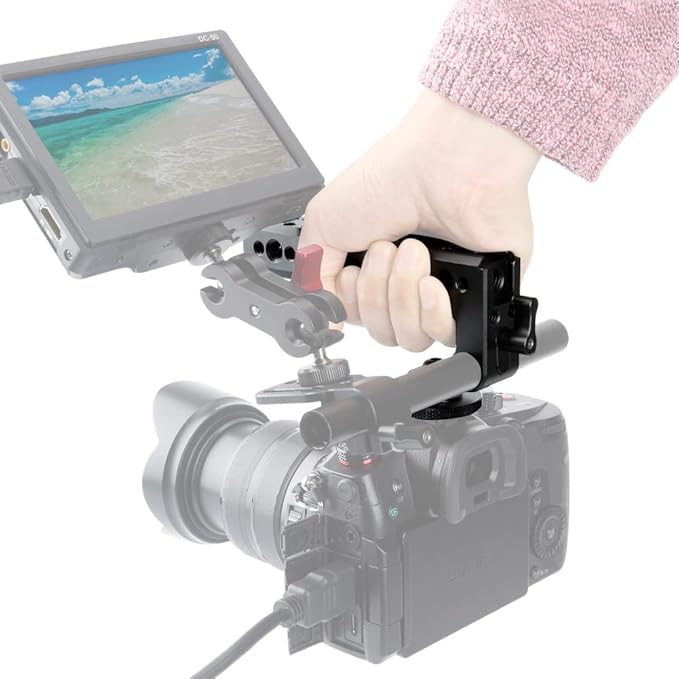 NICEYRIG Hot Shoe Top Handle Grip DSLR Camera Handgrip with 15mm Rod Clamp, Cold Shoe Mounts Applicable for Panasonic Lumix GH5/G9/G95/G85, Sony A6600/A6100/A6400/A6500-192