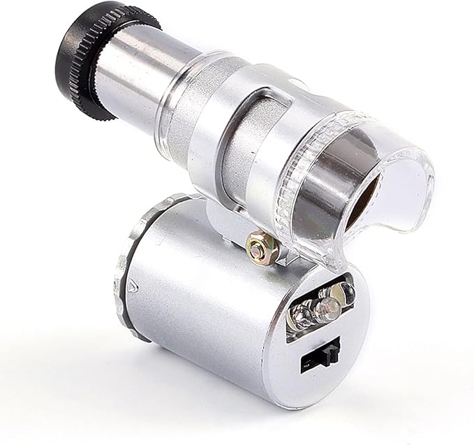 ZJchao Pocket Microscope, 2 Pcs Mini 60X Pocket Microscope Jewelry Magnifier Loupe Glass LED UV Light Mini Handheld Microscope LED Light Loupe Good for Jewelry Stamps and Antiques
