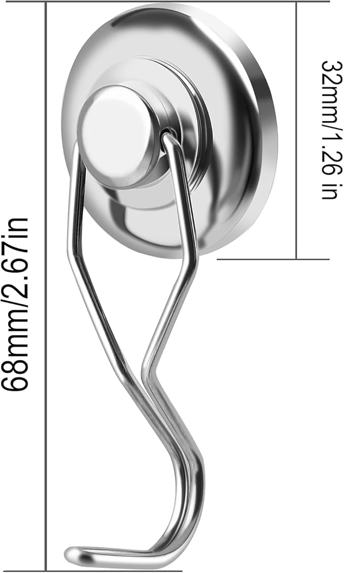 Swivel Swing Powerful Magnetic Hooks,Strong Heavy Duty Neodymium Magnet Hooks Great for Your Refrigerator and Other Magnetic Surfaces - Pack of 7 68mm(2.67in) in Length, 32mm(1.26in) in Diameter