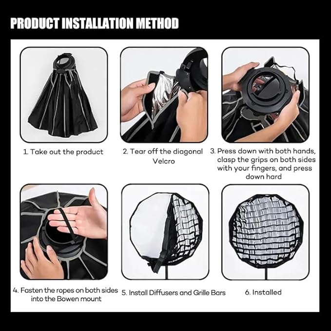 REFLEX CAMERA 45cm Deep Parabolic Softbox Diffuser Kit – Bowens Mount, Portable Studio Lighting Modifier with Grid & Dual Diffusers for Photography & Video, Easy Quick-Release Setup