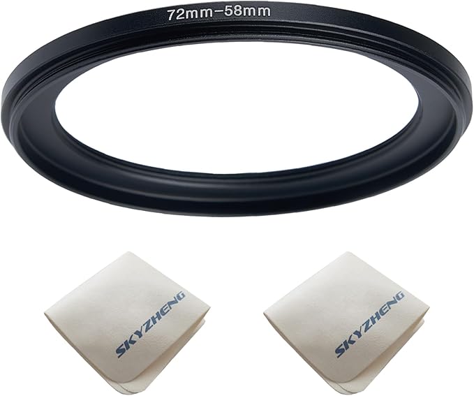 72mm Lens to 58mm Camera Lens Adapter 72mm to 58mm Step Down Ring Adapter Ring for All Brands of UV ND CPL, with Premium Lens Wiping Cloth 2 Pack (72mm-58mm)