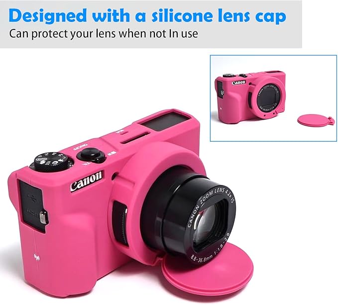 Easy Hood Camera Case for Canon Powershot G7 X Mark III Digital Camera, Silicone Soft Camera Case with Button Marker Removable Lens Cover Protective Body Skin for Canon G7X III DSLR Camera Rose