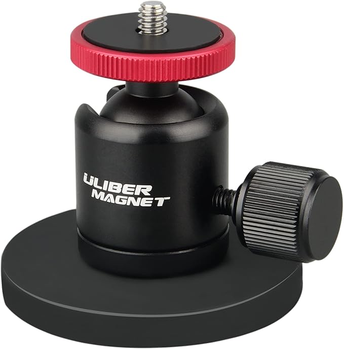ULIBERMAGNET 60lb Magnetic Camera Mounting Base with Mini Ball Head, Super Strong Rubber Coating Neodymium Magnet with 1/4’’-20 Male Thread Stud for Security Camera.