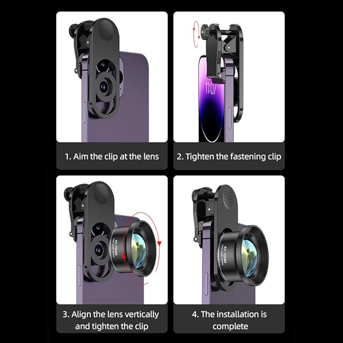 Andoer Mobile Phone Lens Macro Lens Photography Accessories for Smartphone 4K Ultra High Definition with Phone Clip Compatible with Android Smartphones iPhone 15/14/13/12 Max/Xr/X/8