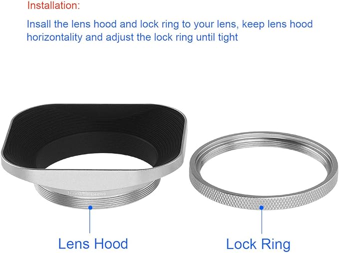 Haoge LH-EW2 49mm Square Metal Screw-in Lens Hood with Cap for 49mm Canon Nikon Sony Leica Voigtlander Nikkor Panasonic Pentax Contax Olympus Lens and Other Lens with 49mm Filter Thread Silver