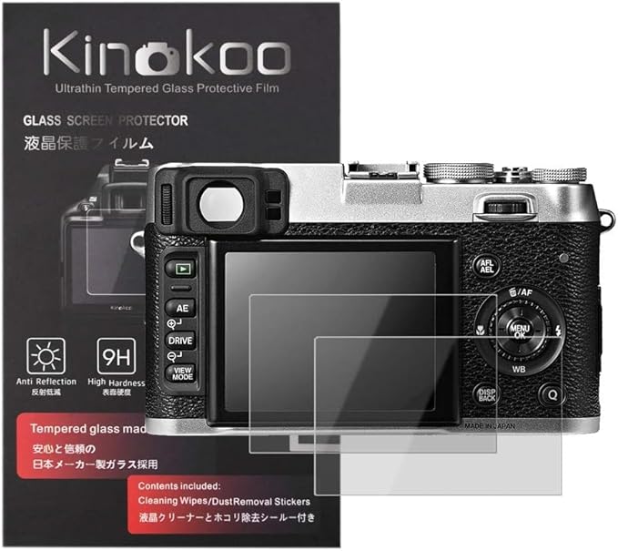 kinokoo Screen Protector for fujifilm X100S/X100/X20/X10/X-E1 camera, 0.25mm 9H Hardness Tempered Glass Film for Fuji X100S camera - Bubble Free & Anti-Scratch&Anti-Finger Print (2 Pack)