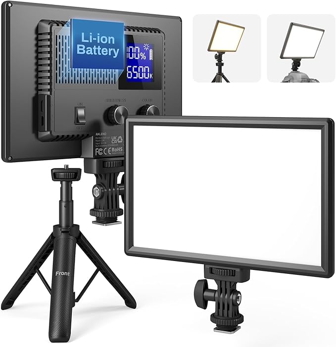 RALENO LED Video Light Panel, Camera Light for Video Conference Recording with 4000mAh Battery Type-C USB Ports, CRI>95 2500K-6500K Photo Lights for Outdoor Photography Live Streaming Zoom Call