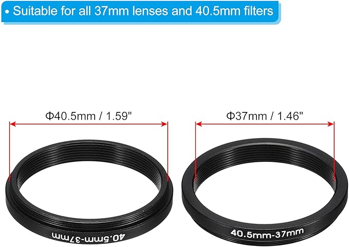 PATIKIL 40.5mm-37mm Metal Step Down Ring with Cleaning Cloth, 2 Pack Camera Lens Filter Adapter Ring Aluminum Filter Adapter Ring for Camera Lenses Hood, Black