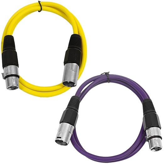 Seismic Audio - SAXLX-2-2 Pack of 2' XLR Male to XLR Female Patch Cables - Balanced - 2 Foot Patch Cord - Yellow and Purple