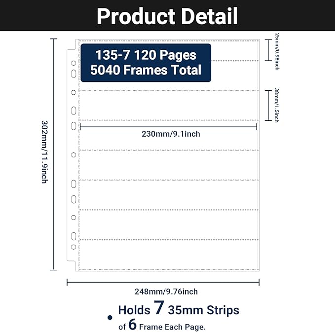 ENPOINT 35mm Film Holder 135-7, Acid Free Film Negative Sleeves, 35mm Negative Sleeves for Film Negative Storage, Pack of 120, Up to 5040 Frames