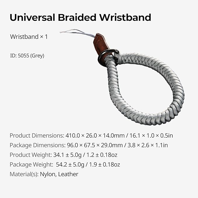 SMALLRIG Camera Wrist Strap, Universal Braided Camera Hand Strap, Adjustable Safety Strap Compatible for DSLR or Mirrorless Camera, Gray- 5055